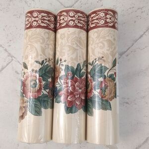 3 Rolls Wallpaper Scalloped Edge Border Burgundy Victorian Floral 5 YD Rolls NEW